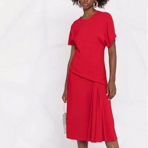 Versace Red Asymmetrical draped midi dress with medusa detail